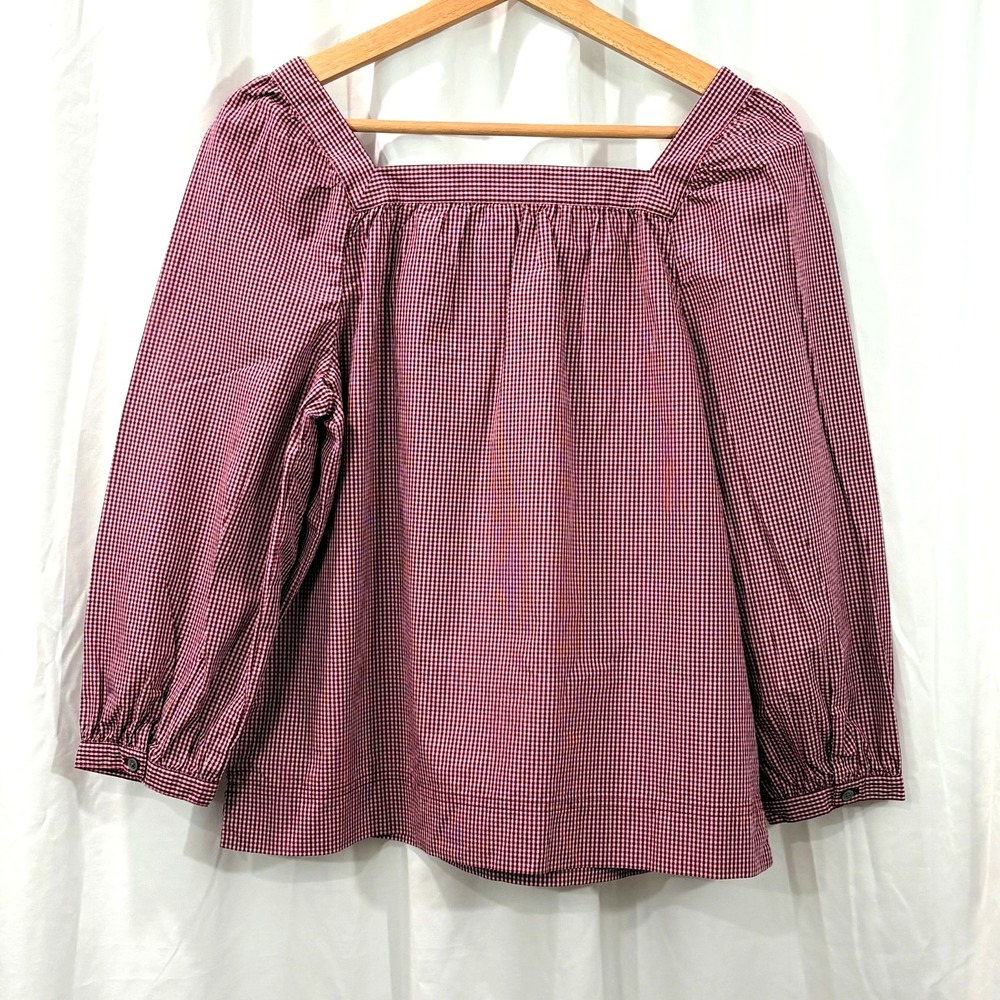 Women's J. Crew Penny Top- Red Gingham- Square Neck- 100% Cotton Blouse, Size XS - Picture 2 of 6